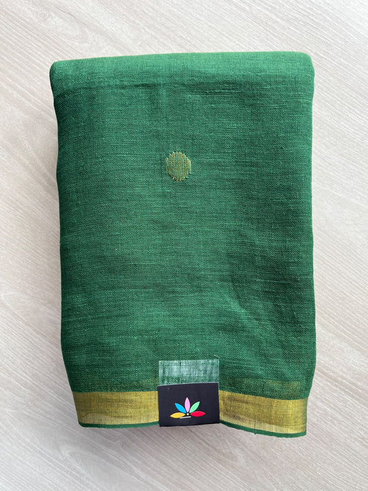 Forest Green Linen Jamdani Saree - 36499