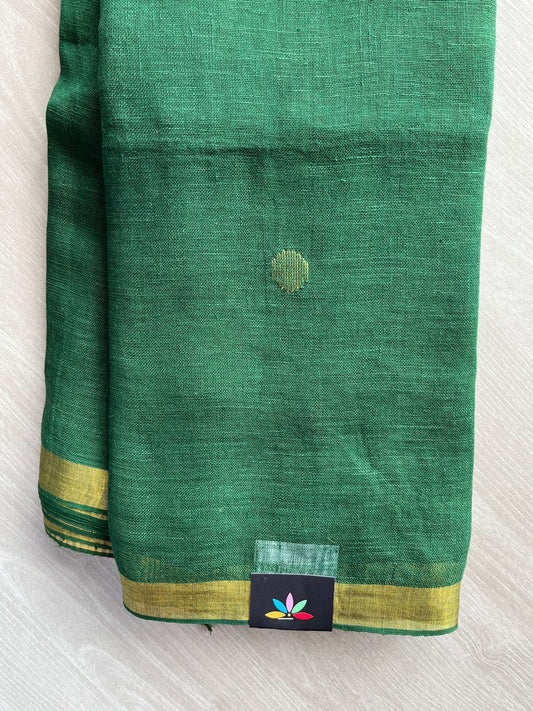 Forest Green Linen Jamdani Saree - 36499