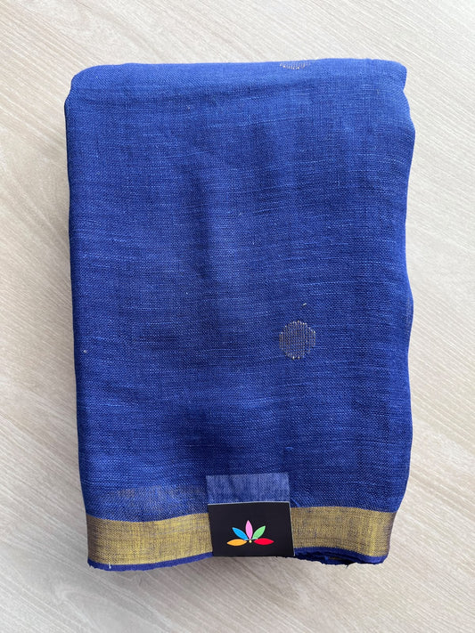 Dark Blue Linen Jamdani Saree - 36500