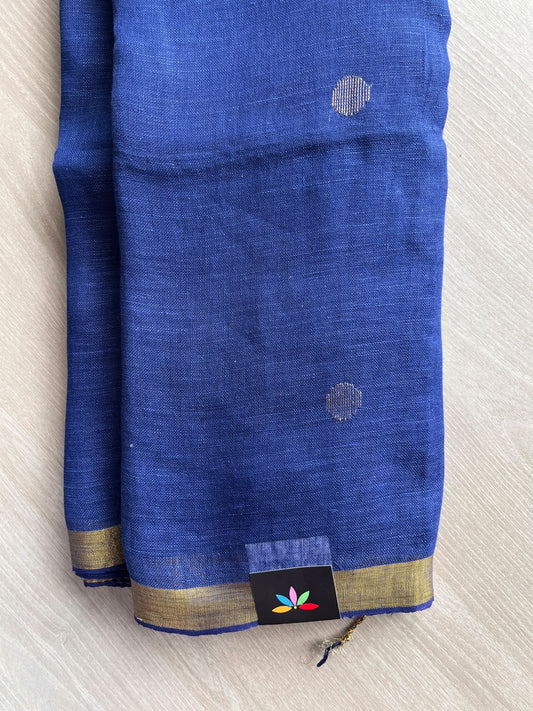 Dark Blue Linen Jamdani Saree - 36500
