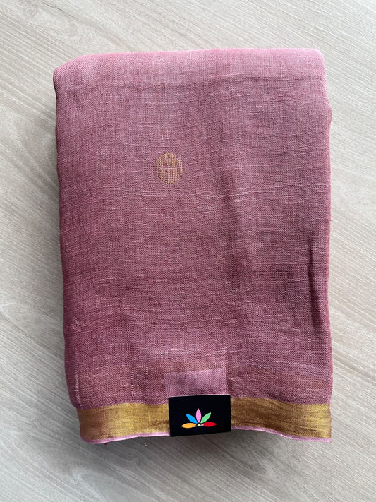 Dusky Pink Linen Jamdani Saree - 36502