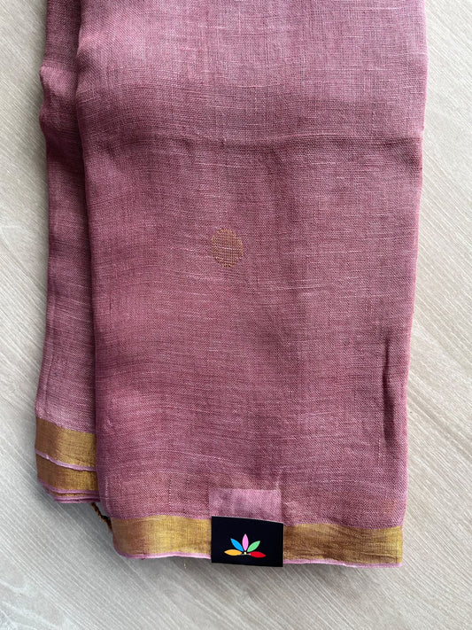 Dusky Pink Linen Jamdani Saree - 36502