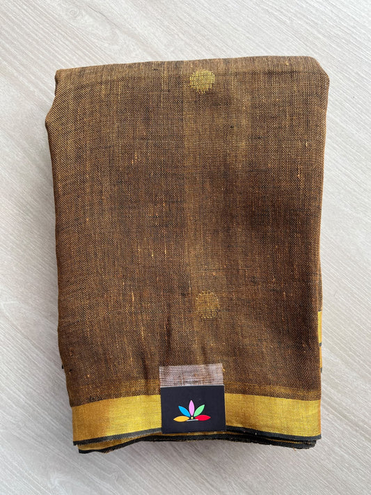 Bear Brown Linen Jamdani Saree - 36503