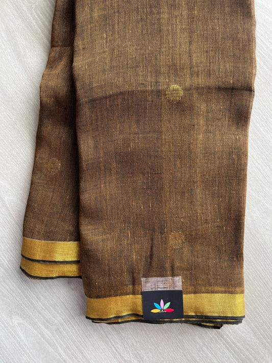 Bear Brown Linen Jamdani Saree - 36503