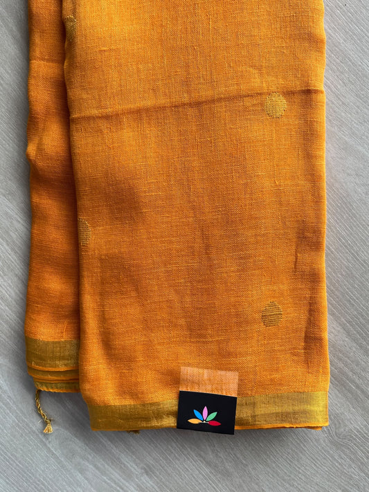 Turmeric Yellow Linen Jamdani Saree - 36504