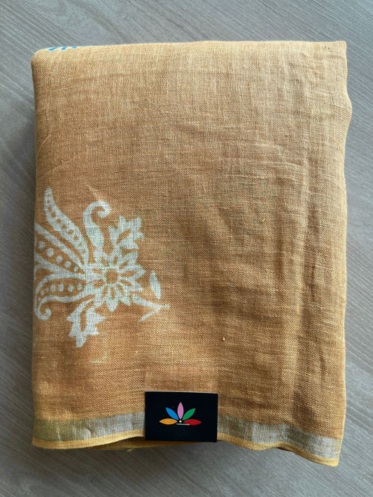 Designer Handblock Printed Fine Linen Saree-28466