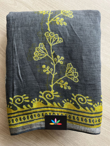 Designer Handblock Printed Fine Linen Saree-28469