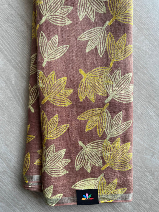 Designer Handblock Printed Fine Linen Saree-28471