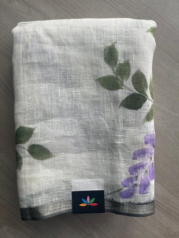 Designer Handblock Printed Fine Linen Saree - 32040
