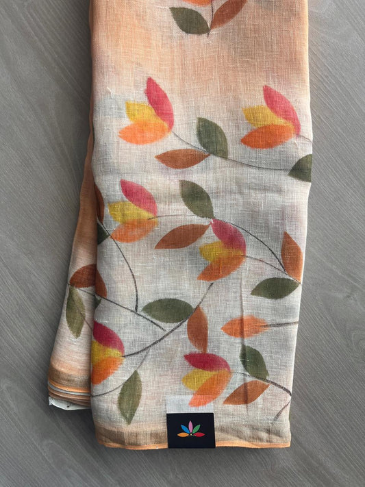 Designer Handblock Printed Fine Linen Saree - 32041