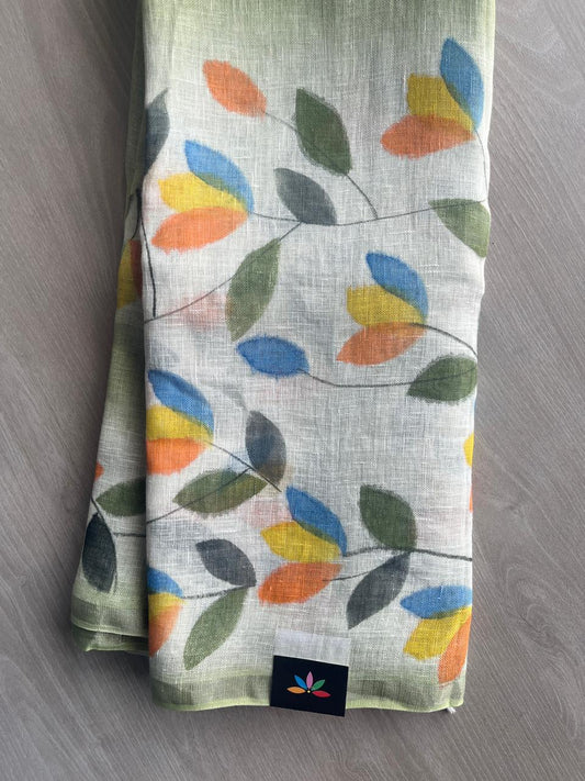 Designer Handblock Printed Fine Linen Saree - 32042