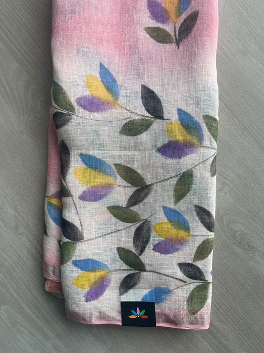 Designer Handblock Printed Fine Linen Saree - 32043