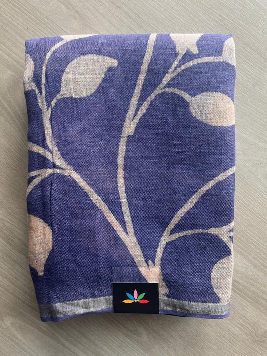 Dusk Shade Designer Handblock Printed Fine Linen Saree - 32044