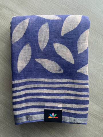 Dusk Shade Designer Handblock Printed Fine Linen Saree - 32047