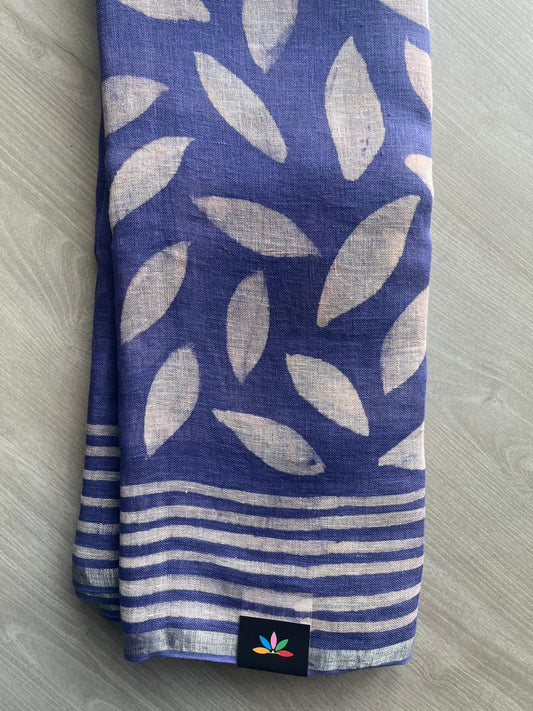 Dusk Shade Designer Handblock Printed Fine Linen Saree - 32047