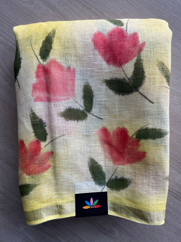Designer Handblock Printed Fine Linen Saree - 33065
