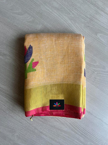 Handwoven Pure Linen Jamdani Saree -8901