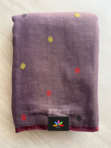 Fish Swirl Pallu Handloom Tissue Linen Jamdani Saree-9711