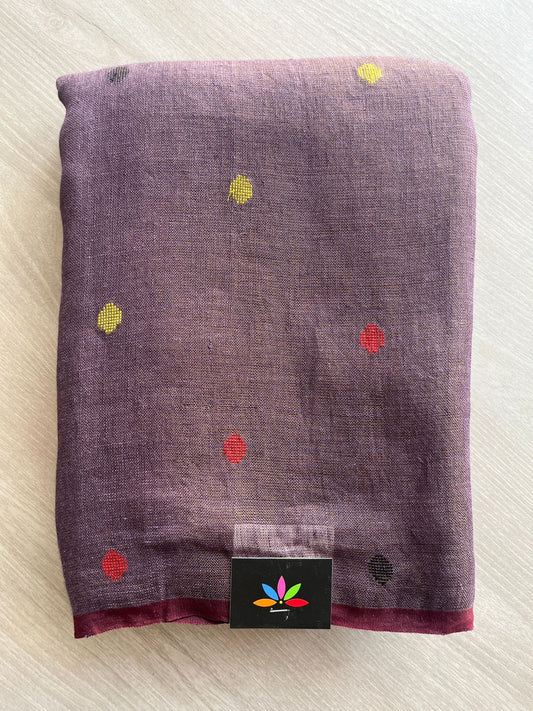 Fish Swirl Pallu Handloom Tissue Linen Jamdani Saree-9711