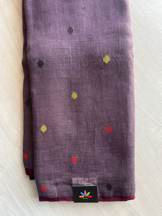 Fish Swirl Pallu Handloom Tissue Linen Jamdani Saree-9711
