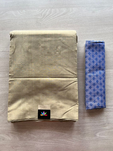 Handwoven Plain Mangalagiri Cotton Saree Paired with Contrast Blouse Fabric-11896