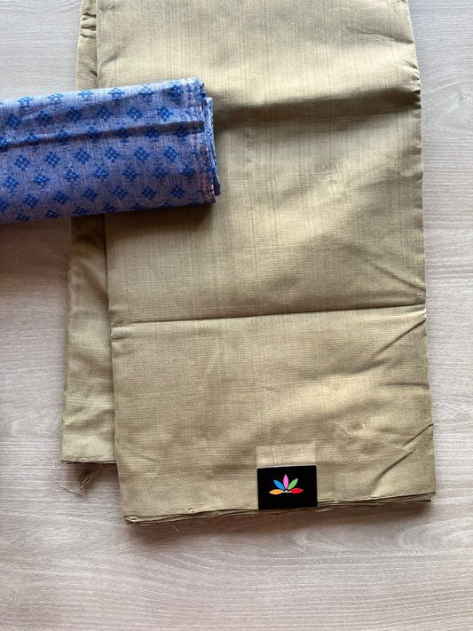 Handwoven Plain Mangalagiri Cotton Saree Paired with Contrast Blouse Fabric-11896