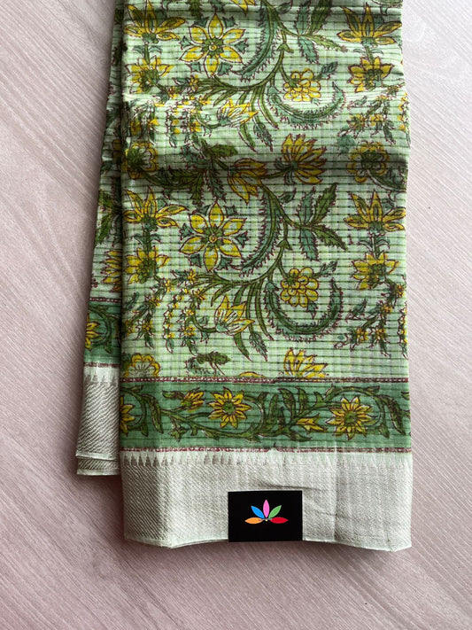 Digital Printed Missing Checks Mangalagiri Handloom Cotton Saree-13398