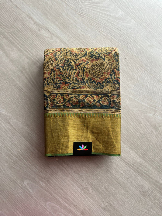 Traditional Kalamkari Hand Block Printed Handloom Mangalagiri Cotton Saree -13404