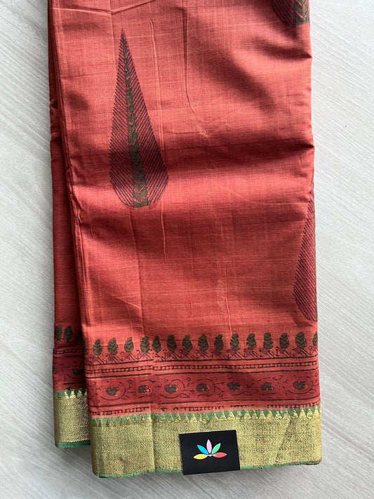 Handblock Printed Handloom Mangalagiri Cotton Saree - 32103
