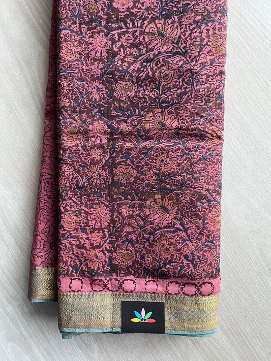 Handblock Printed Handloom Mangalagiri Cotton Saree - 32108