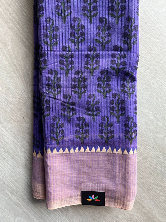 Light Indigo Handblock Printed Handloom Mangalagiri Cotton Saree - 32111