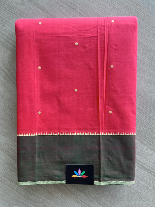 Contrast Border Dot Butta Handloom Mangalagiri Cotton Saree - 32122