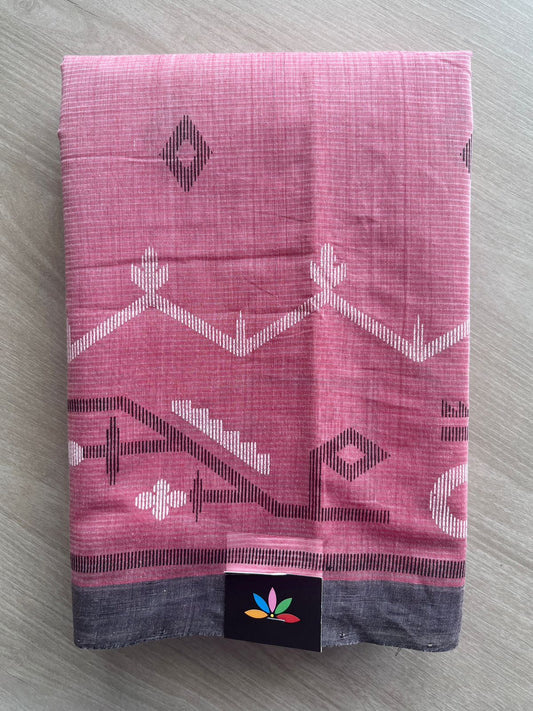 Dusty Pink Dhakai Jamdani Design Printed Handloom Mangalgiri Cotton Saree - 32151