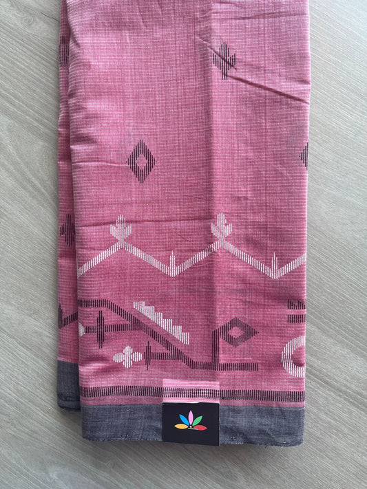 Dusty Pink Dhakai Jamdani Design Printed Handloom Mangalgiri Cotton Saree - 32151