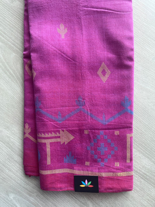 Magenta Pink Dhakai Jamdani Design Printed Handloom Mangalgiri Cotton Saree - 32157