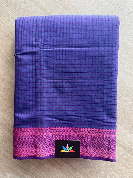 Deep Indigo Blue Thread Border Handloom Mangalagiri Cotton Saree - 32161