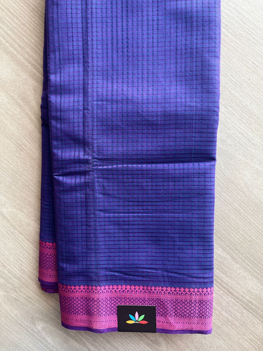 Deep Indigo Blue Thread Border Handloom Mangalagiri Cotton Saree - 32161