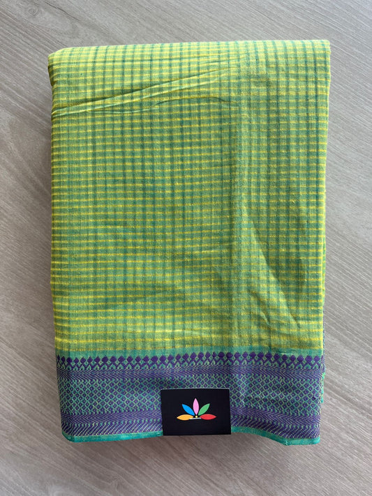 Parrot Green Thread Border Handloom Mangalagiri Cotton Saree - 32162
