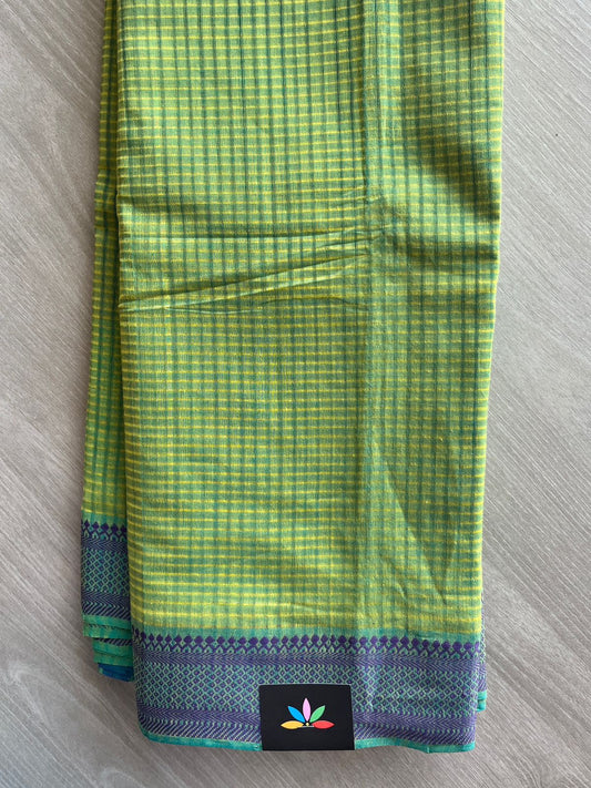 Parrot Green Thread Border Handloom Mangalagiri Cotton Saree - 32162