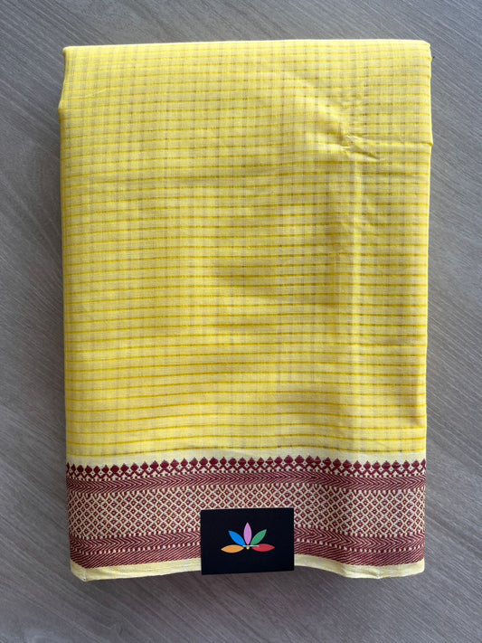 Light Yellow Thread Border Handloom Mangalagiri Cotton Saree - 32163
