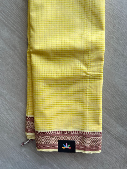 Light Yellow Thread Border Handloom Mangalagiri Cotton Saree - 32163