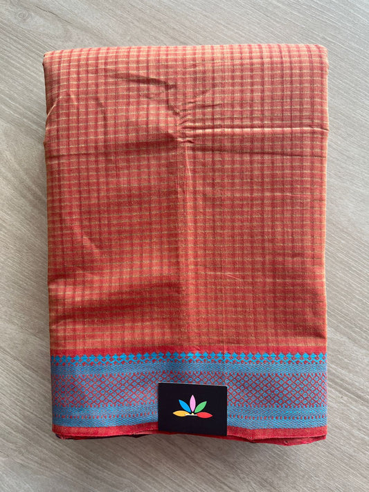Rust Orange Thread Border Handloom Mangalagiri Cotton Saree - 32164