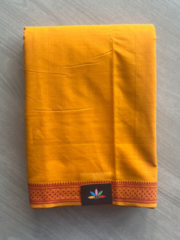 Vivid Orange Peel Shade Thread Border Handloom Mangalagiri Cotton Saree - 32165