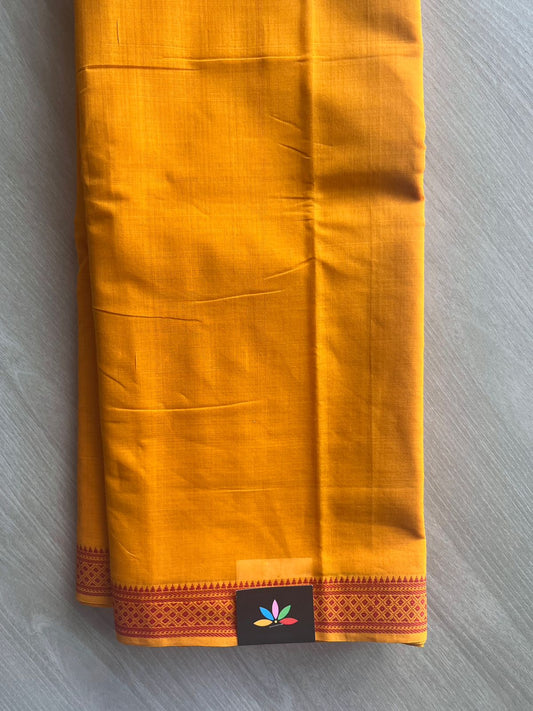 Vivid Orange Peel Shade Thread Border Handloom Mangalagiri Cotton Saree - 32165