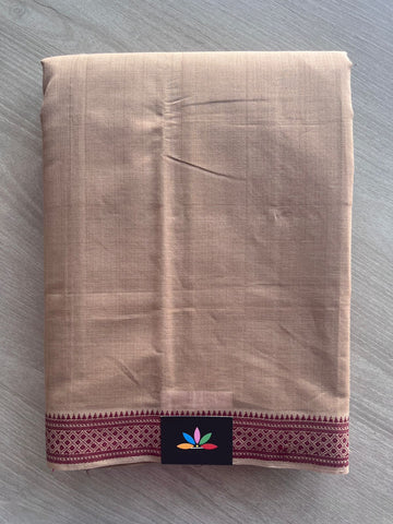 Tan Beige Thread Border Handloom Mangalagiri Cotton Saree - 32167