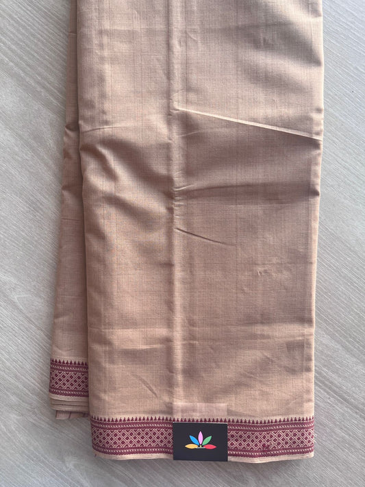 Tan Beige Thread Border Handloom Mangalagiri Cotton Saree - 32167