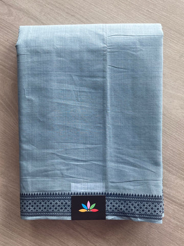 Bluish Grey Thread Border Handloom Mangalagiri Cotton Saree - 32169