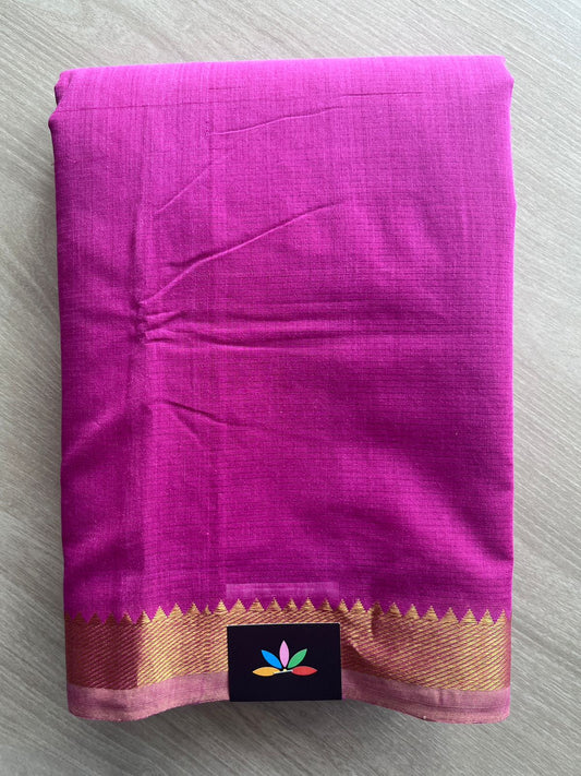 Magenta Shade Zari Border Handloom Mangalagiri Cotton Saree - 32170