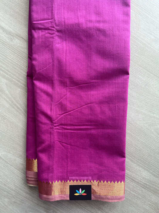 Magenta Shade Zari Border Handloom Mangalagiri Cotton Saree - 32170