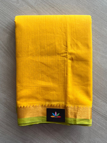 Golden Yellow Zari Border Handloom Mangalagiri Cotton Saree - 32171